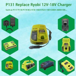 Compaitble with Ryobi P131 One+ Portable Dual Chemistry Lithium Ion or NiCad Vehicle Charger,Car Battery Charger, for Battery P107 P102 P108 P122 P161 P190 P191 P192 P100 P103 P104 P105 P106