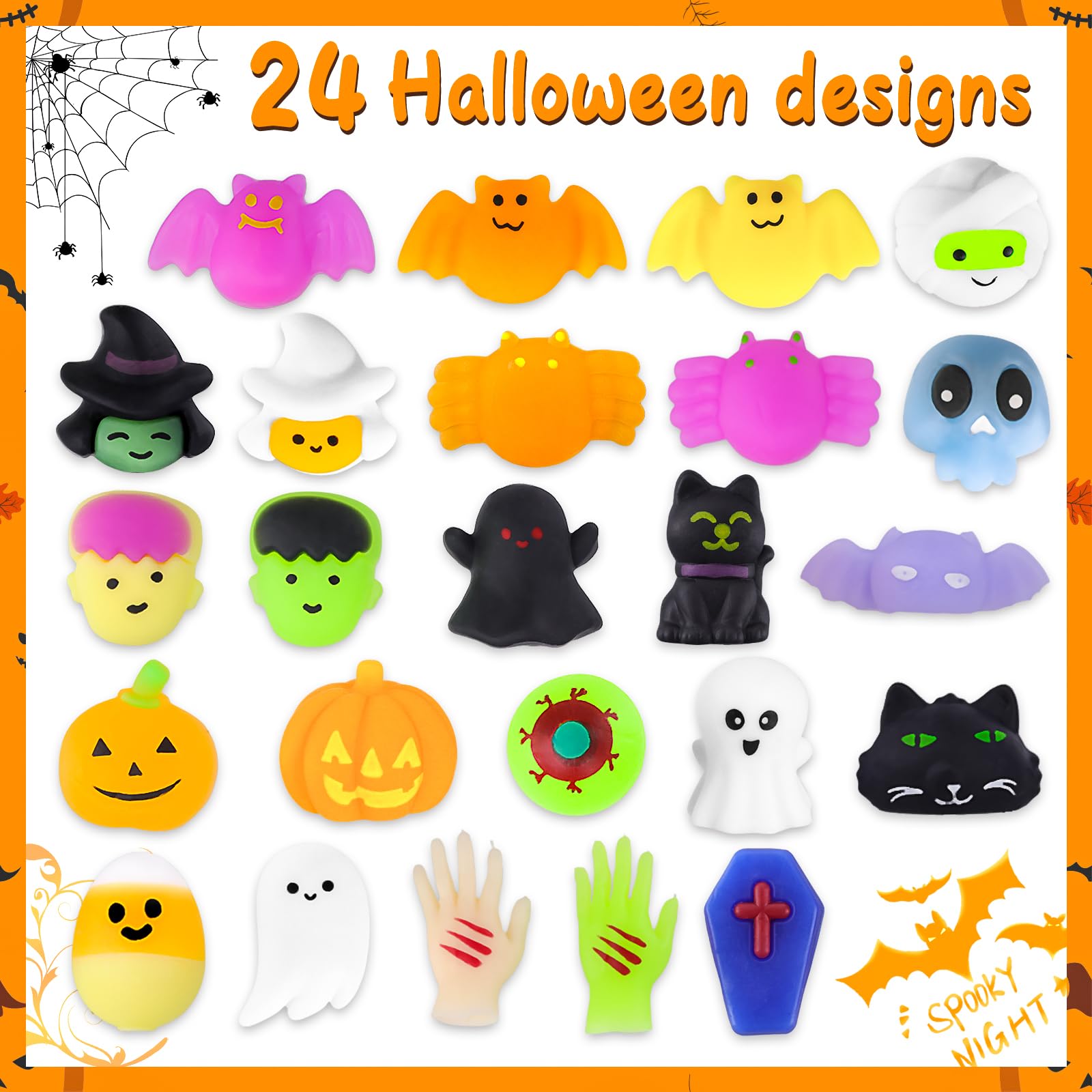 MGparty 24pcs Halloween Squishies Toys for Kids Halloween Party Favors Halloween Goodie Bag Fillers Prizes Halloween Decorations Stress Relief Toys for Adults