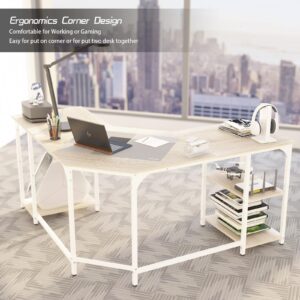 Elephance Large L-Shaped Computer Desk with Shelves, Corner Desk, Home Office Writing Workstation, Gaming Desk PC Latop Table with Storage