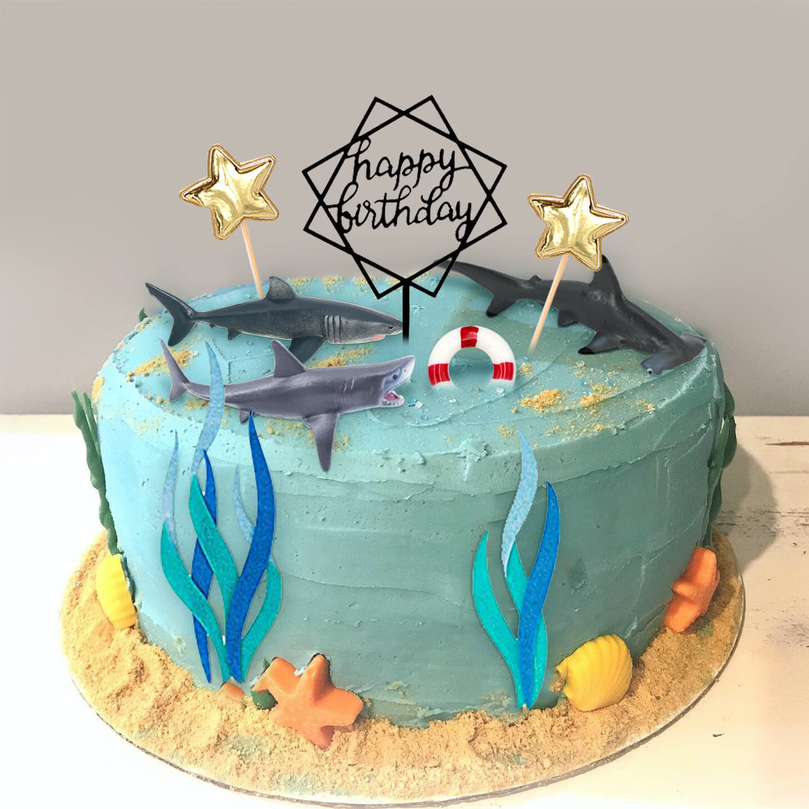 MEMOVAN Shark Cake Toppers 9pcs, Shark Birthday Cake Cupcake Topper Mini Toy Figurines, Shark Cake Decoration for Under the Sea Ocean Shark Underwater Theme Birthday Baby Shower Party Supplies