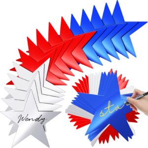 epakh 36 pieces star cardstock cutouts 11 inches double printed paper stars glitter star decoration for bulletin board wedding party supplies (red,blue,silver)