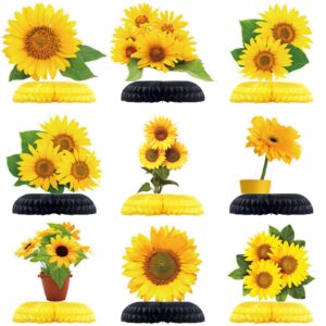 9 pcs sunflower party decorations for baby shower, sunflower bridal shower decorations sunflower birthday party wedding supplies decorations, sunflower theme party honeycomb centerpieces for tables