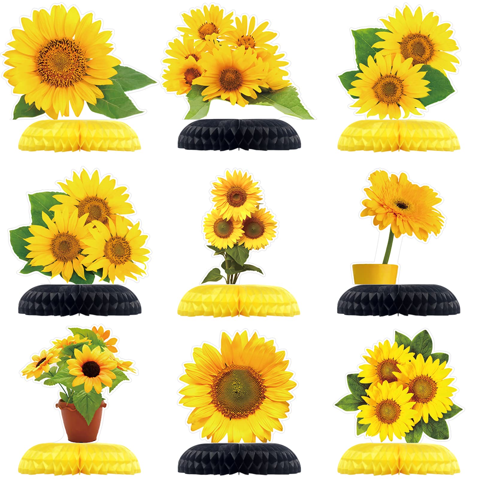 9 Pcs Sunflower Party Decorations for Baby Shower, Sunflower Bridal Shower Decorations Sunflower Birthday Party Wedding Supplies Decorations, Sunflower Theme Party Honeycomb Centerpieces for Tables