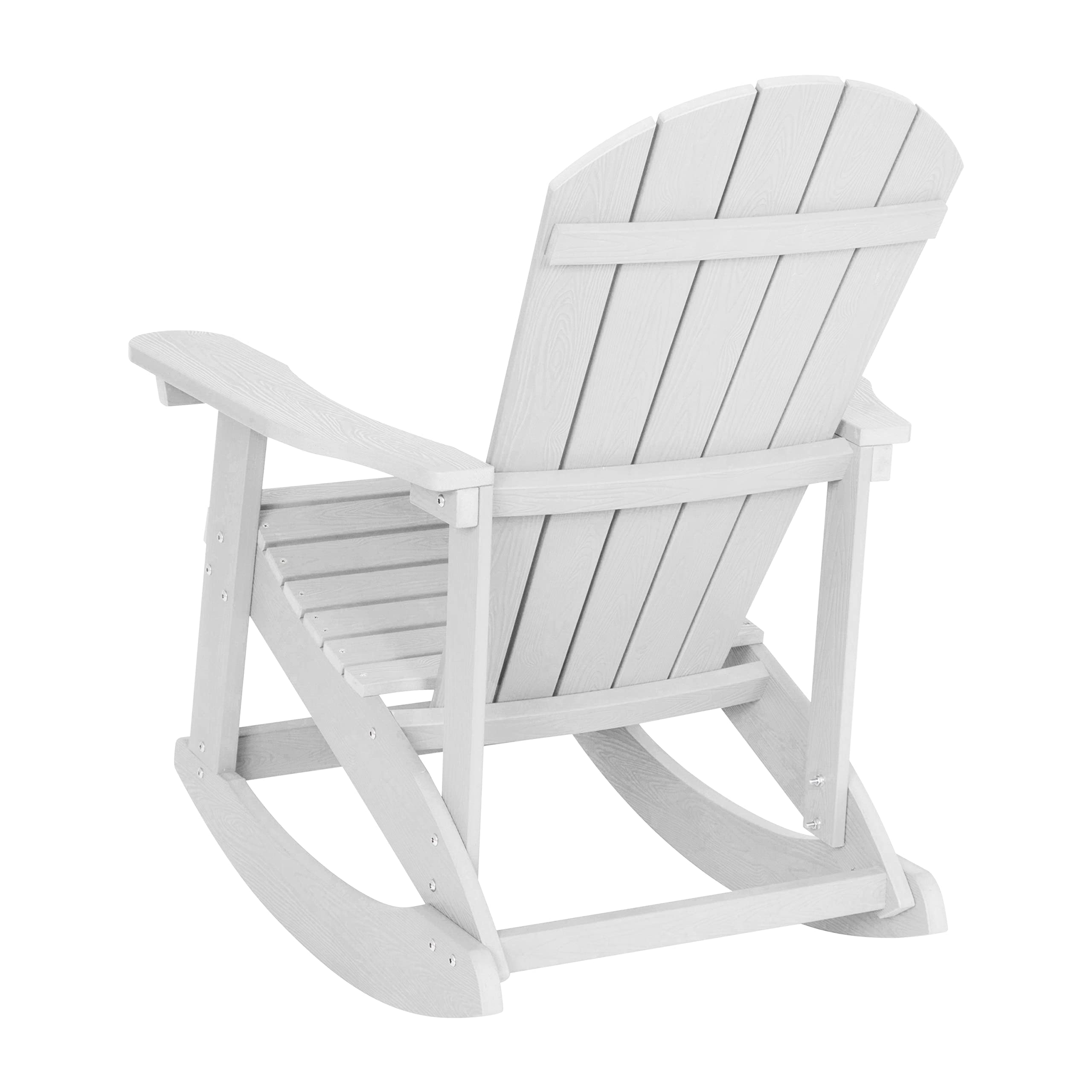 BizChair Poly Resin Wood Adirondack Rocking Chair - All Weather White Polystyrene - Stainless Steel Hardware - Set of 2