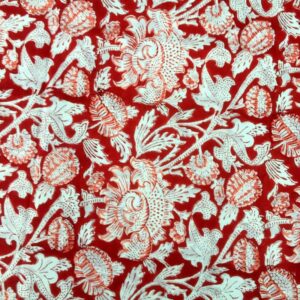 E-Tailor® Cotton Hand Block Printed Fabric, Cotton Voile Fabric for Sewing,Crafting, Dressmaking, Running Natural Dye Sanganeri Indian Floral Print Fabric by The Yard Width 44 Inches-1 Yard-Floral-Red