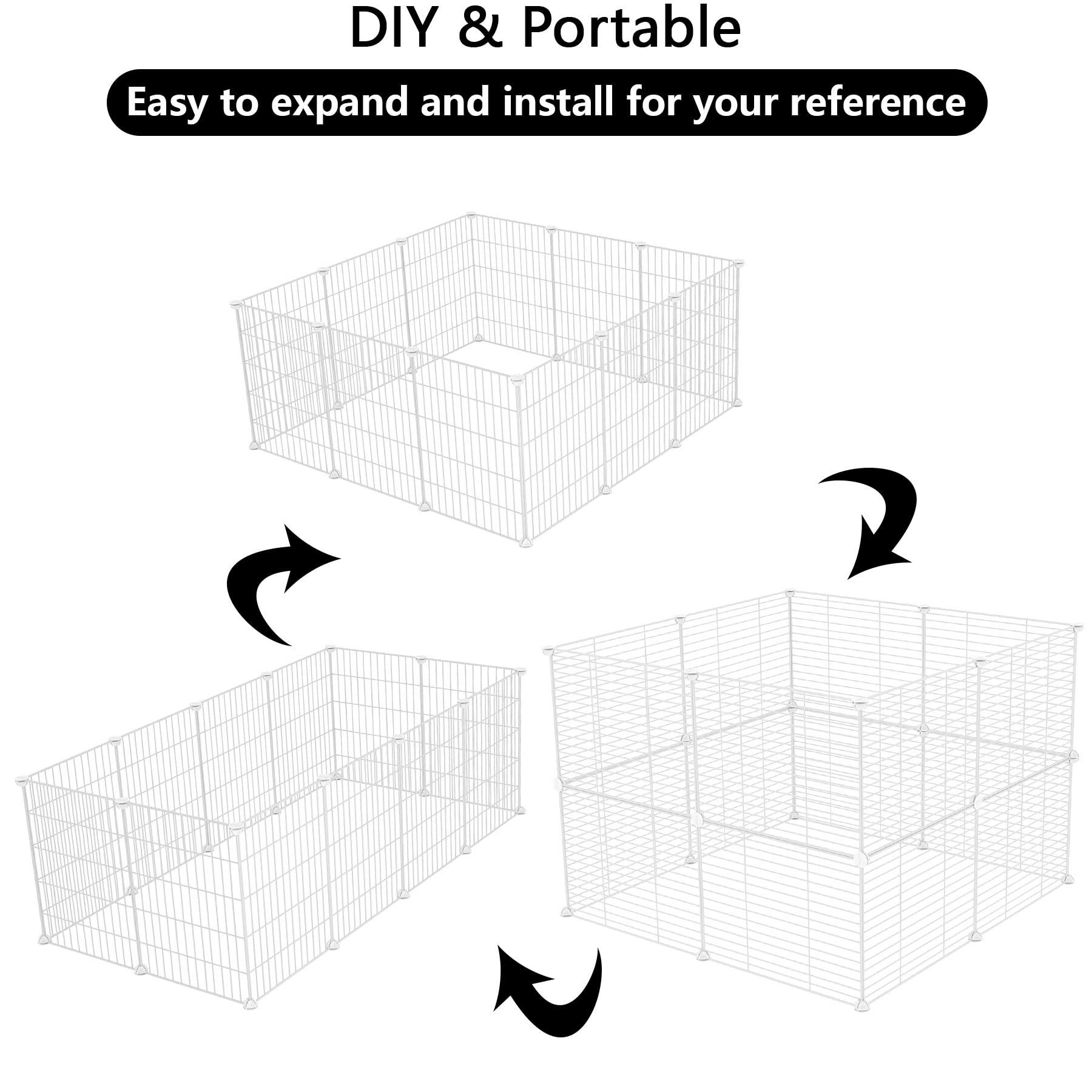 C&AHOME Pet Playpen, Small Animals Supplies, 16 Panels Exercise Playpens Cage, C Grids Portable Yard Fence Indoor, Ideal for Guinea Pigs, Pet Products, DIY Metal Yard Fence, 12" × 15" White UPPM3416W