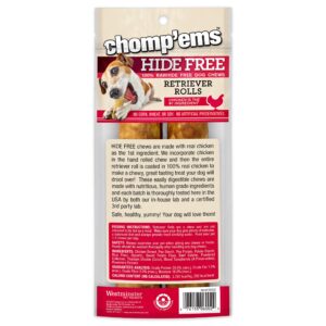 CHOMP 'EMS Premium Chicken Hide Free Dog Chews - Rawhide Free Dog Treats - No Hide Alternative Chew Treat for All Life Stages, Roll, 7"", 2 Count