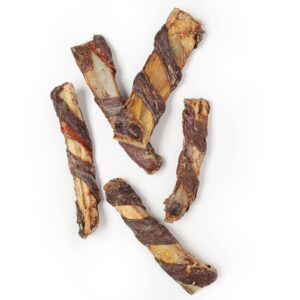 Jack&Pup Twist Beef Rib Bones for Dogs, 7" Beef Rib Bone Small Dog Bones for Puppies with Beef Jerky Twist for Flavor and Fun - Healthy Dog Bones Rib Small Dog Chew Bones (4 Count)