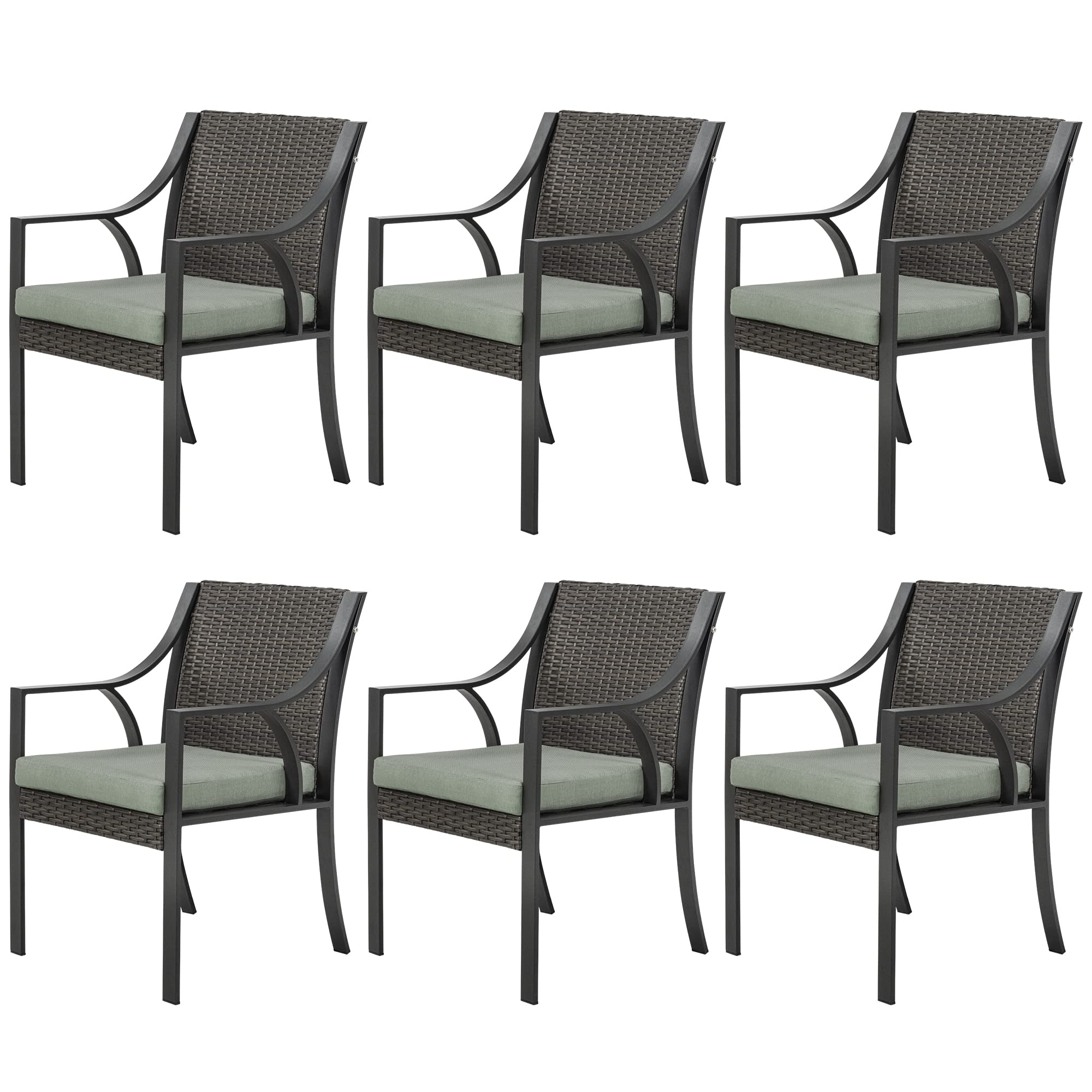 HAPPATIO Outdoor Wicker Chair,All-Weather Wicker Rattan Patio Dining Chair with Removable Cushions,Set of 6 for Outdoor Lawn Garden Backyard (Green)