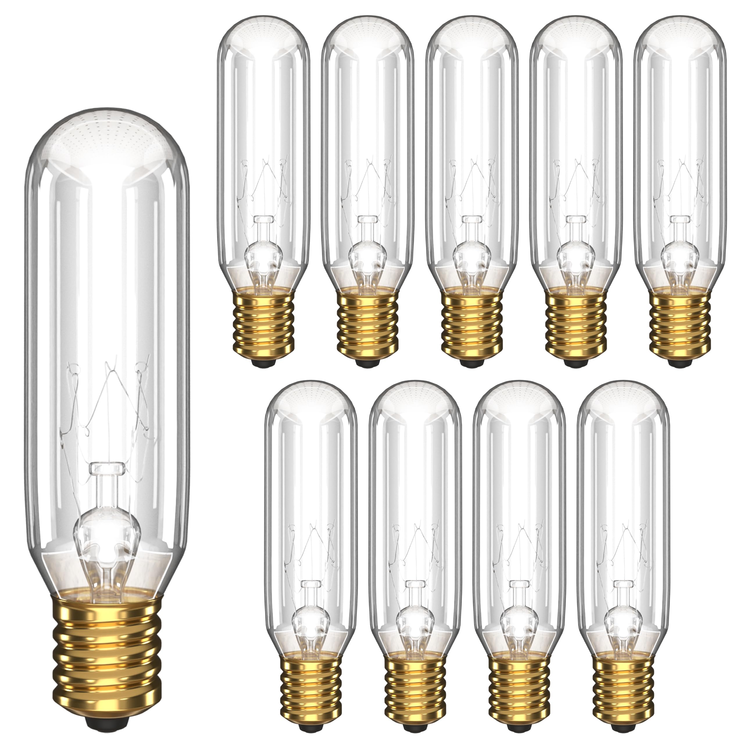 OHLECTRIC Clear T6 Tubular Incandescent Light Bulb | 15 Watt Dimmable Bulb with E12 Candelabra Base | Warm White Color (Pack of 10)