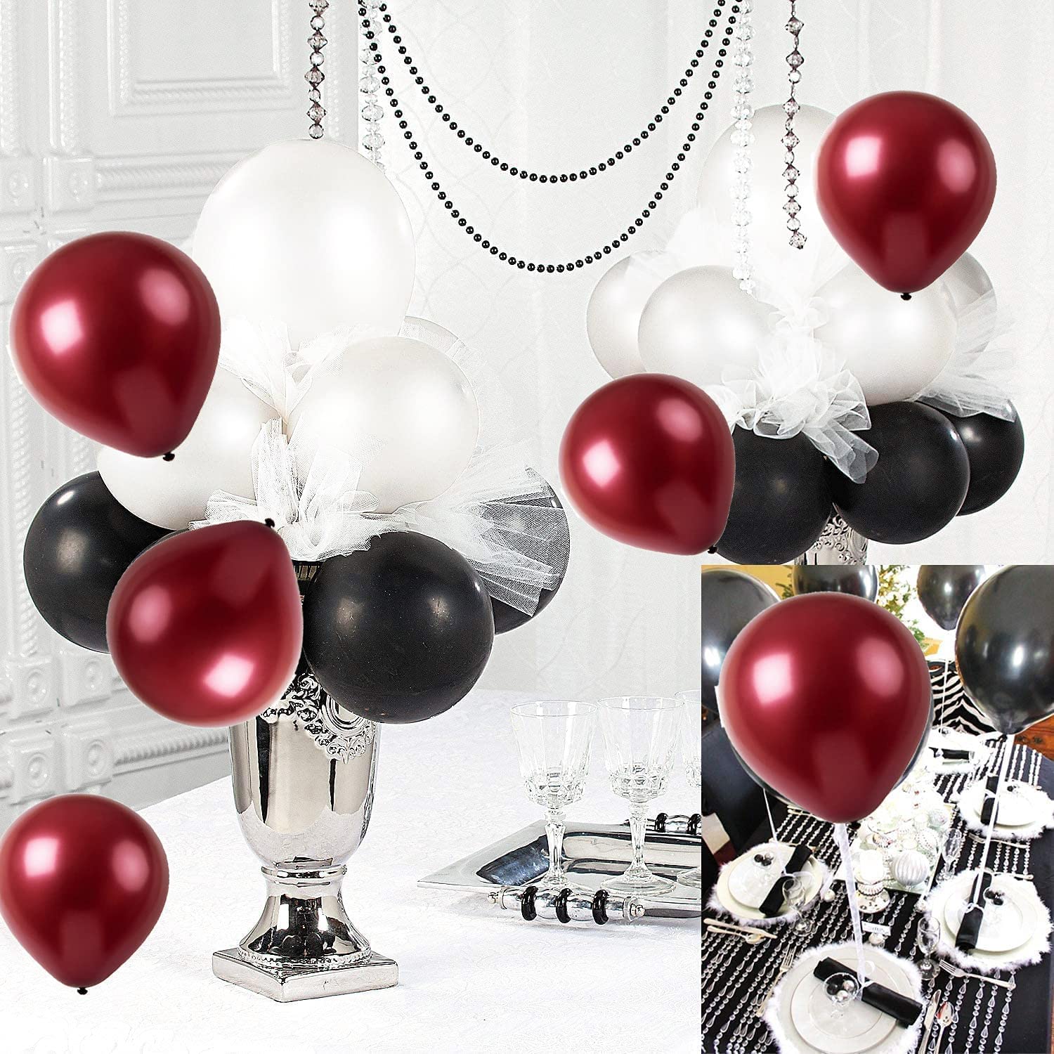 Graduation Decorations Maroon Black 2024/Burgundy Black Graduation Party Decorations 30Pcs Burgundy White Black Balloons/Maroon Party Decorations Birthday Wedding/Maroon Graduation Party