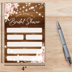 Bridal Shower Invitations, Rustic Wood Pink Floral Wedding Shower Invites For Bridal Shower, Engagement Party, Wedding Party, 25 Invitations Cards and Envelopes (yqk01)