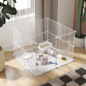 C&AHOME Pet Playpen, Small Animals Supplies, 16 Panels Exercise Playpens Cage, C Grids Portable Yard Fence Indoor, Ideal for Guinea Pigs, Pet Products, DIY Metal Yard Fence, 12" × 15" White UPPM3416W