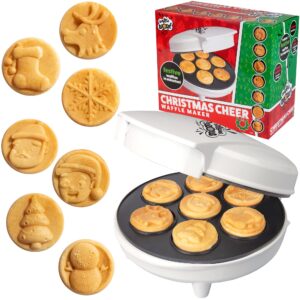 christmas cheer holiday waffle maker- make x-mas winter breakfast special w/cute pancakes or waffles for kids, adults - electric nonstick waffler iron, features a snowman, santa & more, fun gift