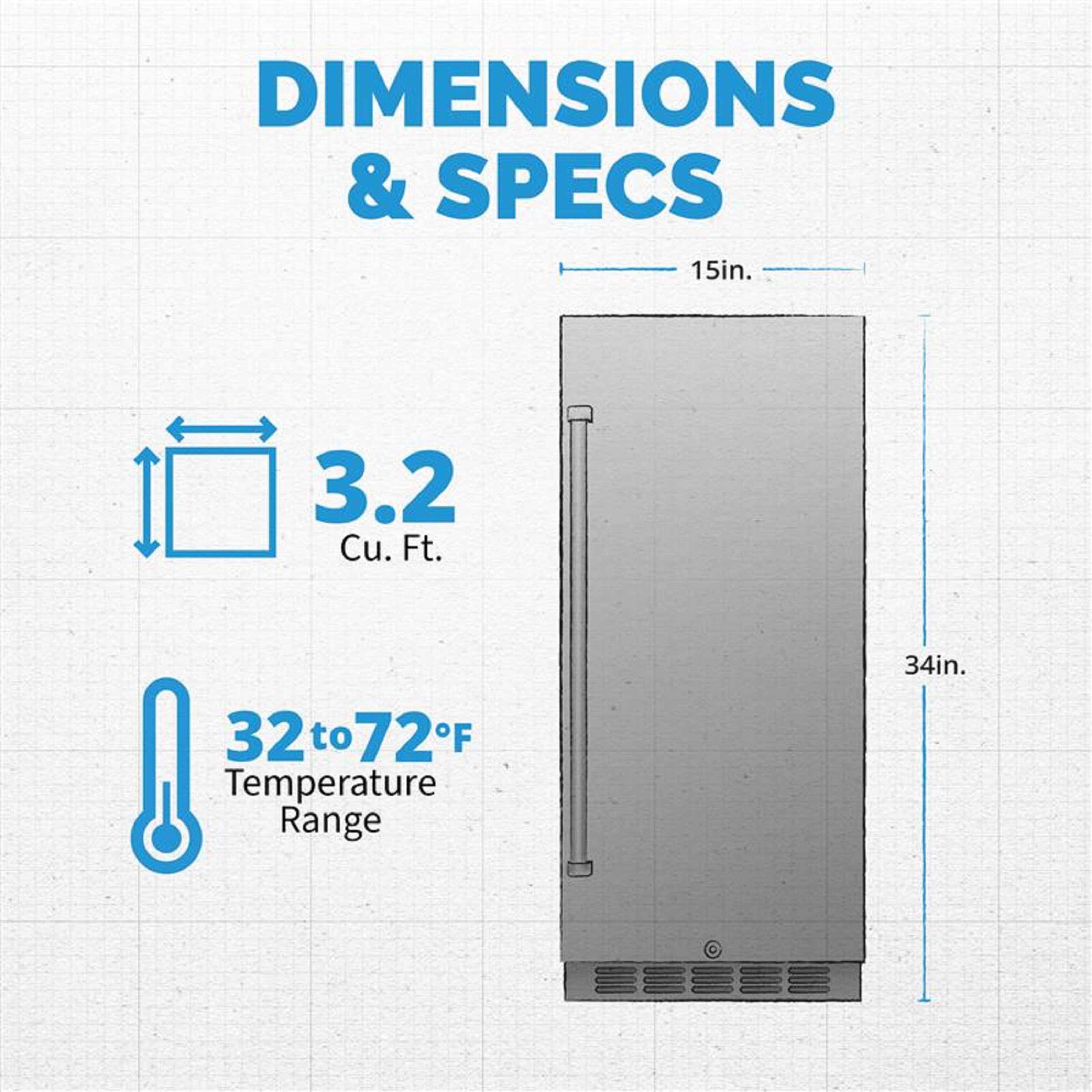 NewAir 15" Commercial Beverage Refrigerator | Weatherproof Stainless Steel Fridge | Built-In or Freestanding Outdoor Patio Fridge For Beer, Wine, Food NCR032SS00