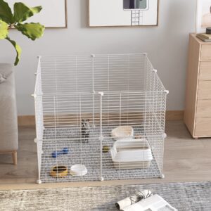 C&AHOME Pet Playpen, Small Animals Supplies, 16 Panels Exercise Playpens Cage, C Grids Portable Yard Fence Indoor, Ideal for Guinea Pigs, Pet Products, DIY Metal Yard Fence, 12" × 15" White UPPM3416W