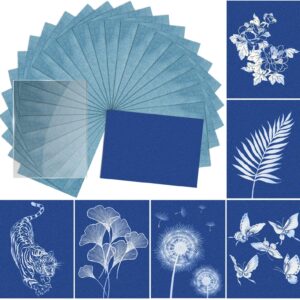 Sun Print Paper Kit Cyanotype Paper, 24 Sheets Cyanotype Papers with 1 Sheet Acrylic Panel, High Sensitive Nature Sun/Solar Activated Sun Printing Art Paper for Arts Crafts DIY Project