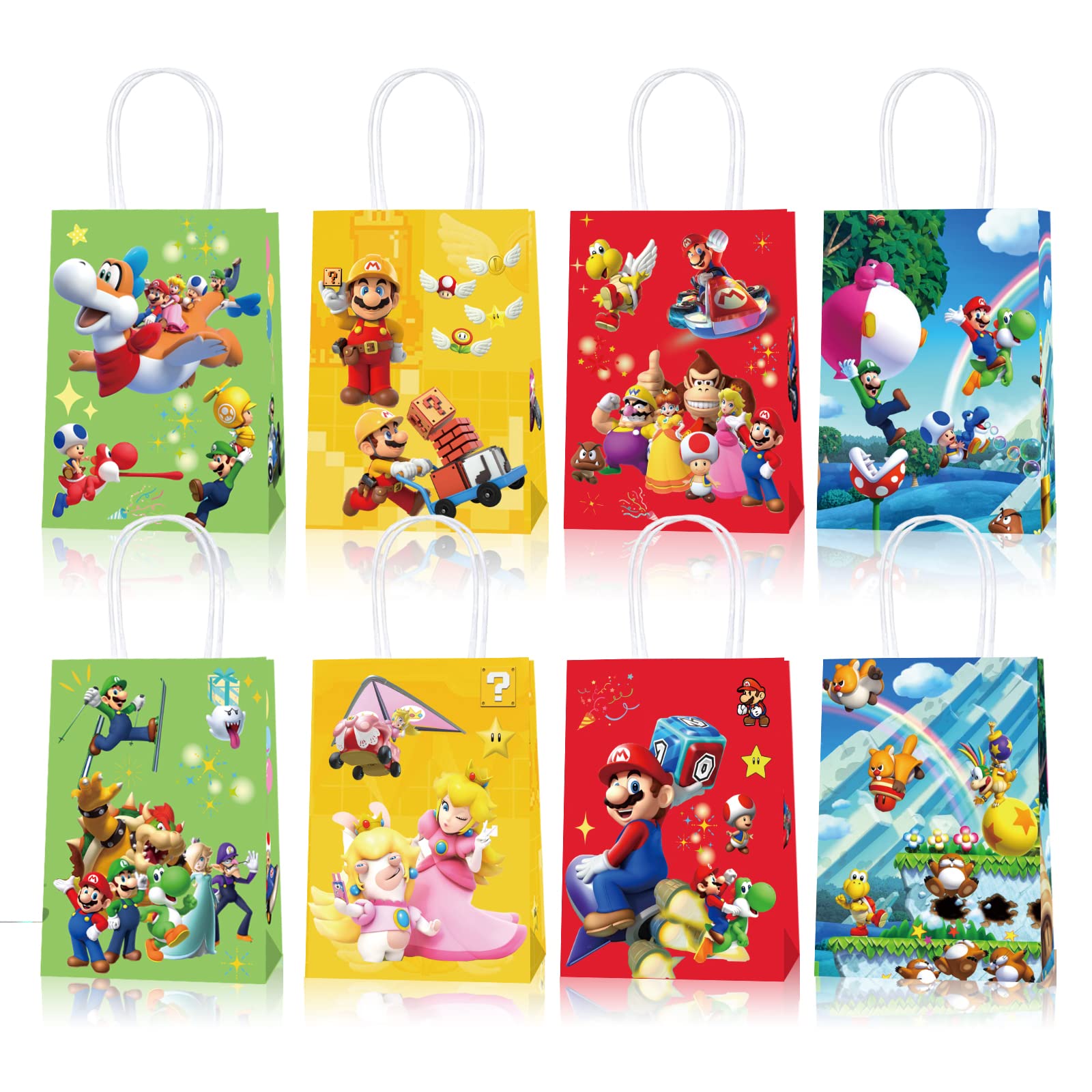 16PCS Party Gift Bags for Super Bros Birthday Party Supplies, Party Favor Bags for Bro Cartoon Birthday Party Supplies, Goody Candy Treat Bags for Super Bros Party Favors Decor Super Bros Themed