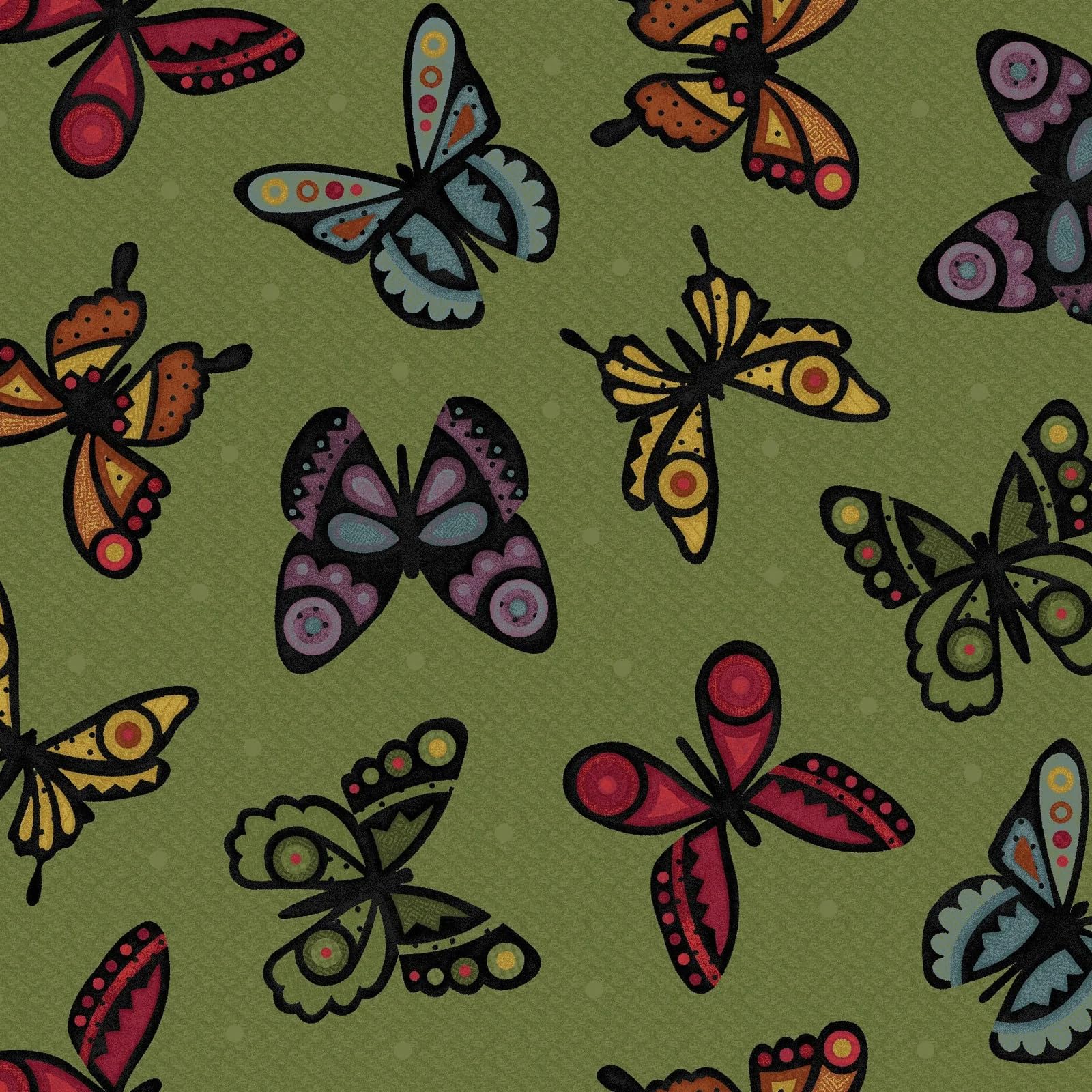 Maywood Studio Bonnie's Flannel Butterflies Fabric, Green