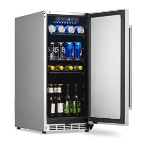 NewAir 15" Commercial Beverage Refrigerator | Weatherproof Stainless Steel Fridge | Built-In or Freestanding Outdoor Patio Fridge For Beer, Wine, Food NCR032SS00