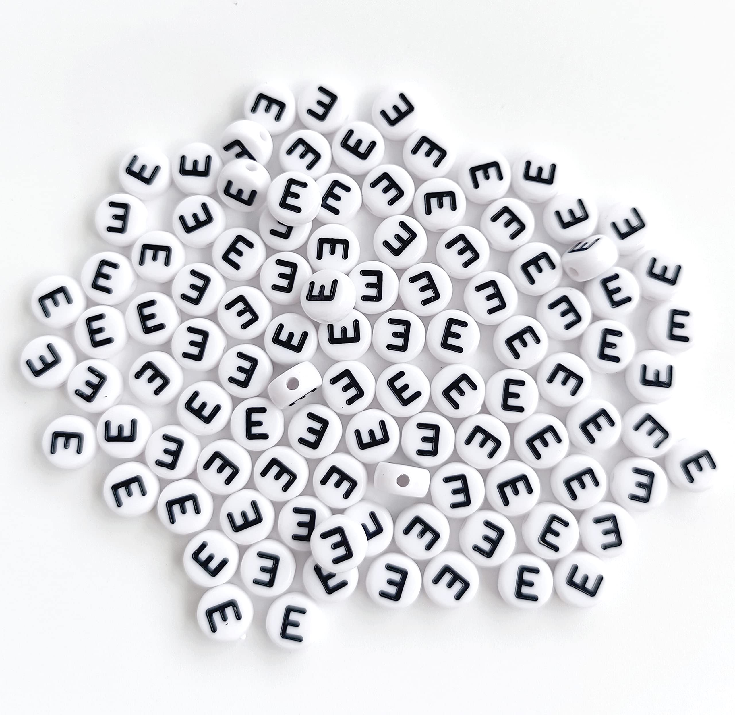 Bxwoum 100PCS Letter Beads 4X7mm Acrylic Alphabet Beads for Jewelry Making White Round Vowel Letter E Beads for Bracelets Making Necklaces DIY