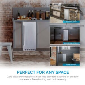 NewAir 15" Commercial Beverage Refrigerator | Weatherproof Stainless Steel Fridge | Built-In or Freestanding Outdoor Patio Fridge For Beer, Wine, Food NCR032SS00