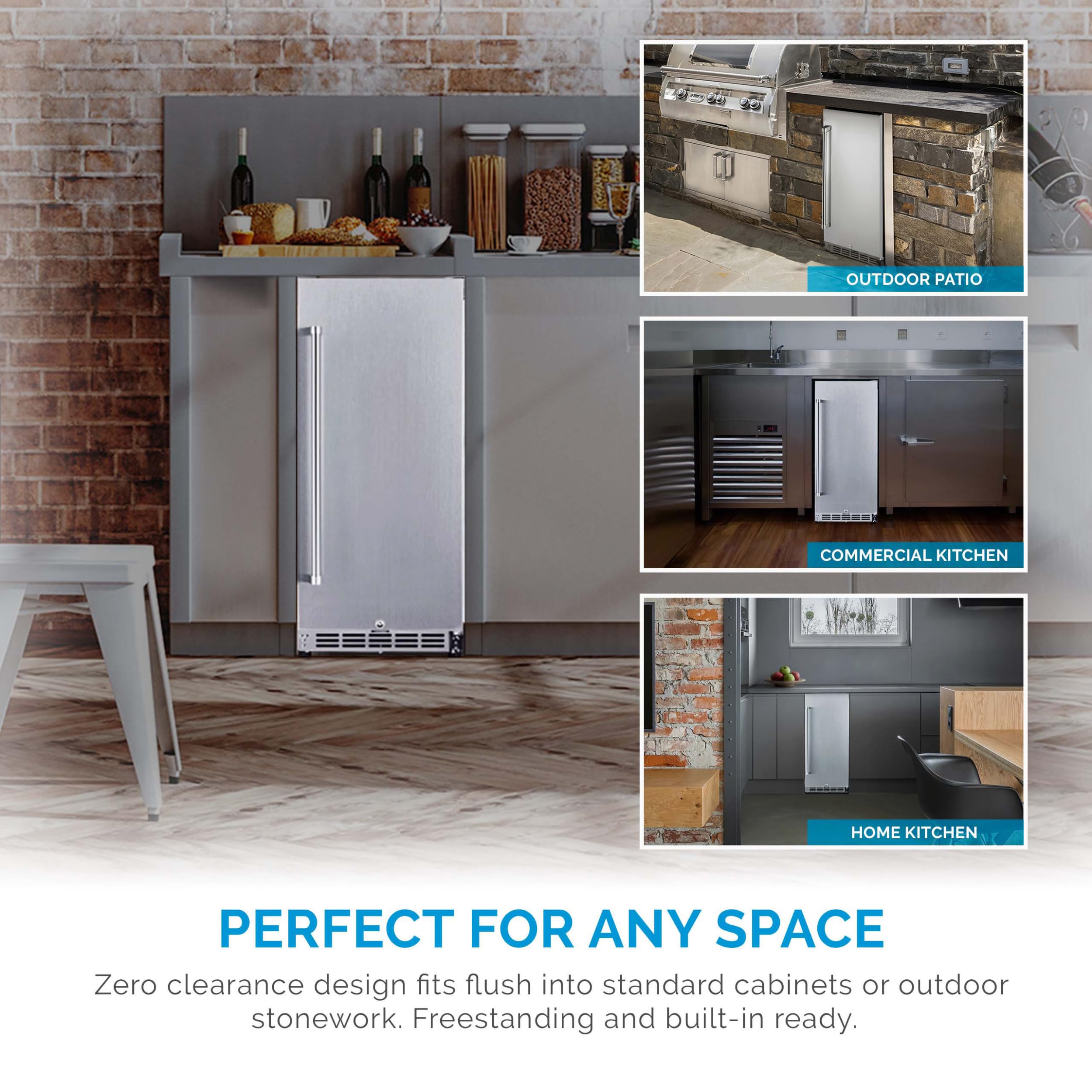 NewAir 15" Commercial Beverage Refrigerator | Weatherproof Stainless Steel Fridge | Built-In or Freestanding Outdoor Patio Fridge For Beer, Wine, Food NCR032SS00