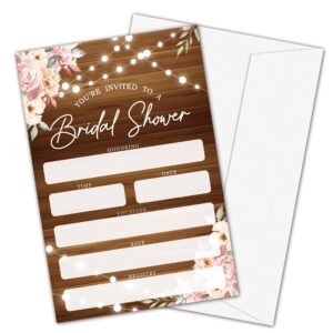 bridal shower invitations, rustic wood pink floral wedding shower invites for bridal shower, engagement party, wedding party, 25 invitations cards and envelopes (yqk01)