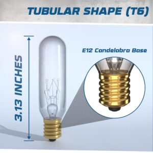 OHLECTRIC Clear T6 Tubular Incandescent Light Bulb | 15 Watt Dimmable Bulb with E12 Candelabra Base | Warm White Color (Pack of 10)