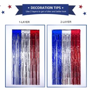 LOLStar 4th of July Decorations,Red White Blue 3 Pack America Tinsel Foil Fringe Curtains,4th of July Photo Booth Prop Streamer Backdrop for Independence Day,Memorial Day,Labor Day Patriotic Party