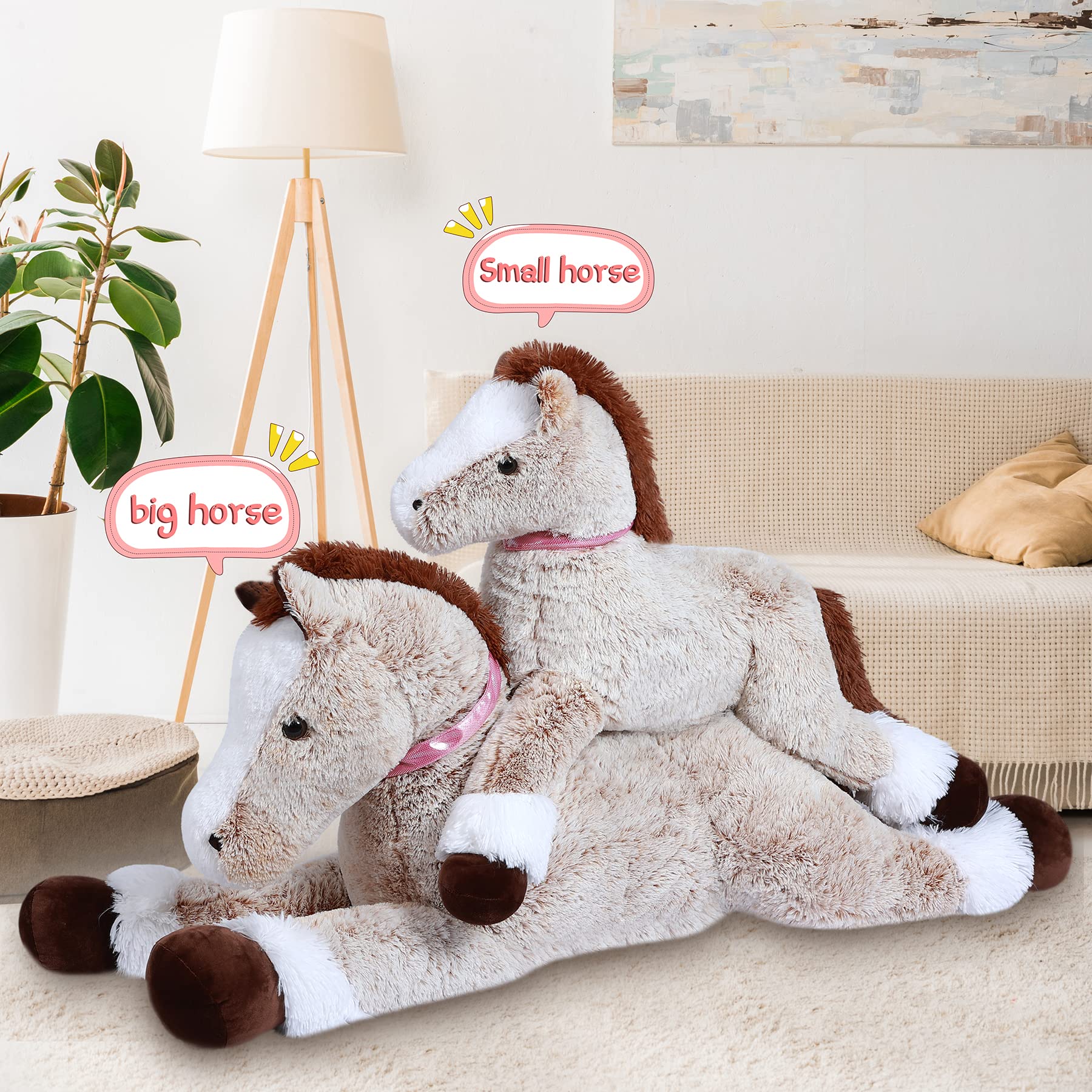 SNOWOLF Giant Plush Horse Large Horse Stuffed Animal Toy Big Pony Unicorn Plush Pillow Doll Gifts for Kids, Valentines, Christmas(Brown,120cm/47.2in)