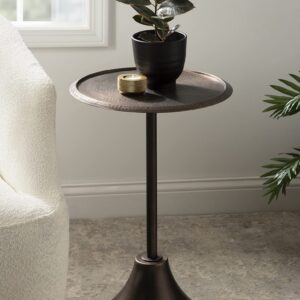 Kate and Laurel Sanzo Modern Pedestal Side Table, 15 x 15 x 24, Bronze, Decorative End Table with Hammered Tabletop for Use as a Bedroom Nightstand or Living Room Accent