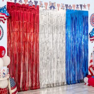 lolstar 4th of july decorations,red white blue 3 pack america tinsel foil fringe curtains,4th of july photo booth prop streamer backdrop for independence day,memorial day,labor day patriotic party