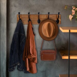 WEBI Rustic Coat Rack Wall Mount,5 Cast Iron Coat Hooks Wall Mounted,Heavy Duty Wall Coat Hanger Hooks for Hanging Coats,Clothes,Rustic Brown