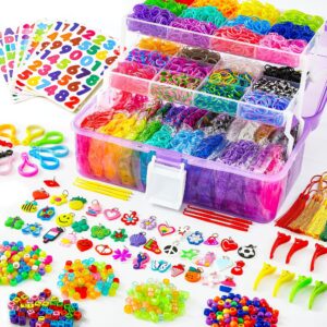 inscraft 17500+ rubber loom bands with 3 layer container, 28 colors, 600 s-clips, 352 beads, 40 cartoon pendant, bracelet making refill kit for kids