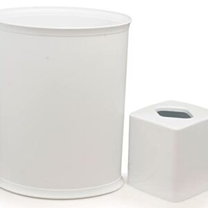 Stephanie Imports Made in USA Set of 2 White Plastic 5-Gallon Waste Basket & Cube Tissue Box Cover