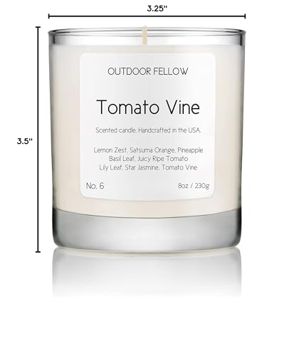 Outdoor Fellow Tomato Vine Luxury Scented Candle, 40+ Hour Burn Time, Coconut & Apricot Wax Blend, Best Smelling Luxury Tomato Candle for Home, (8oz)