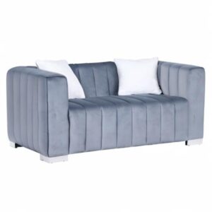 Familymill 63'' Modern Premium Velvet 2-Seater Couch/Loveseat Sofa with Metal Base Legs and 2 Pillows for Living Room/Bedroom, Blue Grey