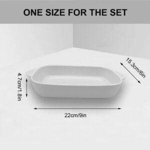 Small Ceramic Baking Dish Pan, 9 x 6inches Mini Casserole Dishes with Handles, Rectangular Baking Pans Nonstick Porcelain Bakeware Set Dish Set for Oven Cooking, 2-Piece, White