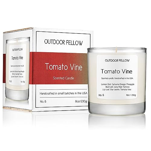 Outdoor Fellow Tomato Vine Luxury Scented Candle, 40+ Hour Burn Time, Coconut & Apricot Wax Blend, Best Smelling Luxury Tomato Candle for Home, (8oz)