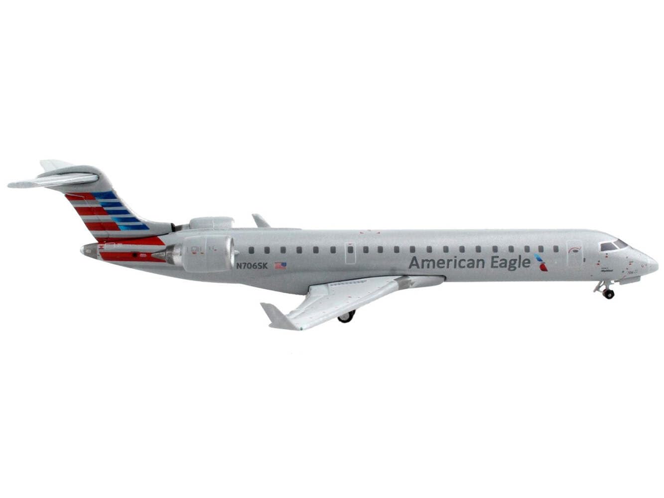 GeminiJets Bombardier CRJ700 Commercial Aircraft American Airlines - American Eagle Silver with Striped Tail 1/400 Diecast Model Airplane