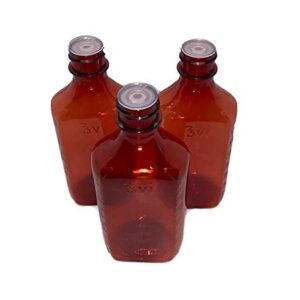 Caribbean Coastal Delights Oval Pharmacy Plastic Bottles - 3 oz- Child-Resistant Caps - Amber Liquid Medicine Bottle - Pack of 5