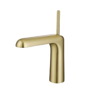 bathroom sink faucet single handle modern bathroom faucets for sink 1 hole, deck mount lavatory mixer tap wash basin faucet brass (brushed gold)