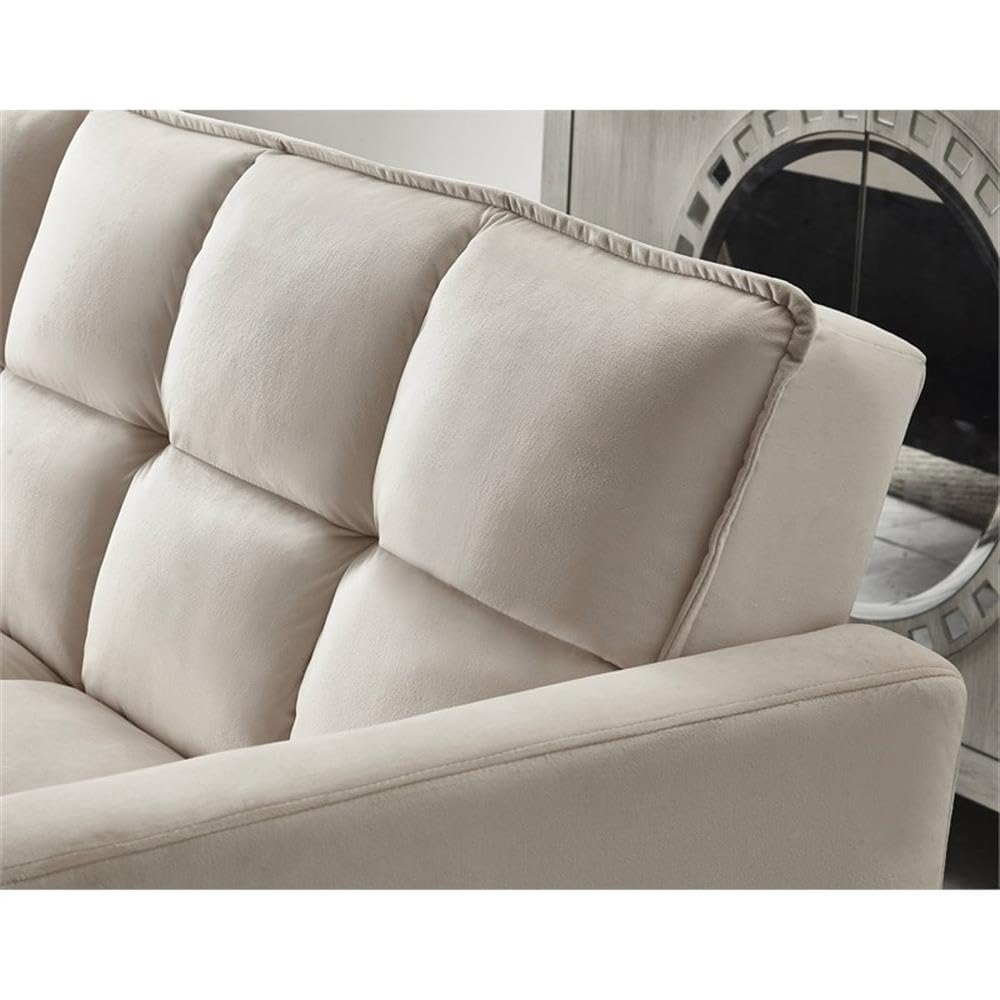 Legend Furniture 80'' Velvet Fabric Convertible Futon Bed with Two Pillows, Sleeper Sofa Couch with 3 Adjustable Backrests, Large Sleeping Area Sofabed, Cream