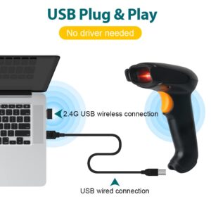 Handheld Barcode Scanner Wireless 1D CCD Sensor Barcode Reader, Support Screen LCD Bar Code, Versatile 2 in 1 2.4Ghz Wireless and USB Wired Automatic Scan Reader