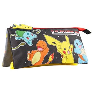 pokemon pencil case for boys and girls - pikachu school supplies - triple compartment pencil pouch - anime gifts