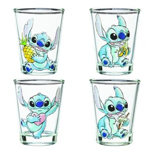 silver buffalo lilo and stitch props 4-pack mini glass set, 1.5 ounces