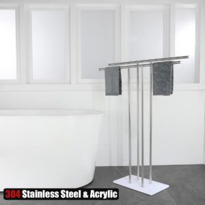 JQK Bath Towel Holder Stand Brushed, 30 Inch Free Standing Double Towel Rack Shelf for Bathroom Floor, Brushed Steel, BTH100L30-WN