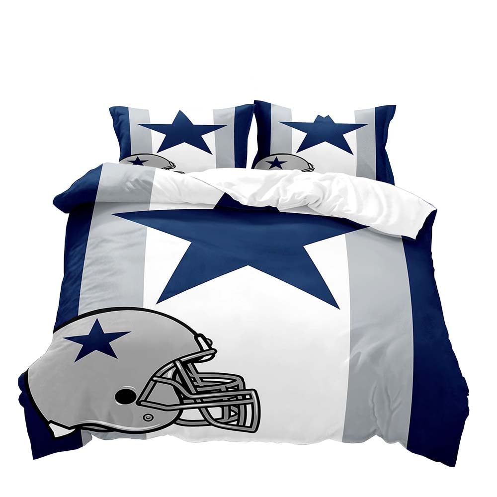 VIVIHOME 3PCS American Football Bedding Set, Sports Duvet Cover Full, Grey White Navy Blue Striped Comforter Cover, Apartment Decor, Bedroom Decor for Men Husband Boyfriend Teenage Boy, 2 Pillow Shams