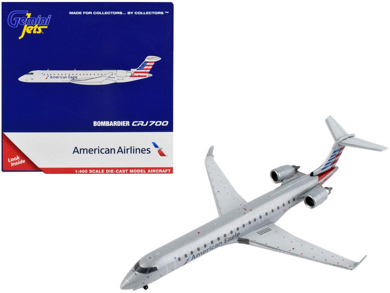 GeminiJets Bombardier CRJ700 Commercial Aircraft American Airlines - American Eagle Silver with Striped Tail 1/400 Diecast Model Airplane